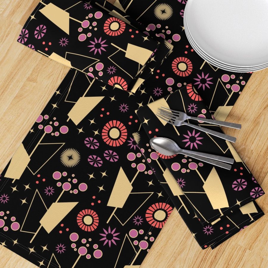 Satellite Garden-Retro-Mid Mod-Flowers-Black Gold-Large