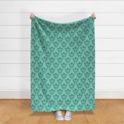 Mina's Blooms - small repeat version - Emerald on Pine green linen