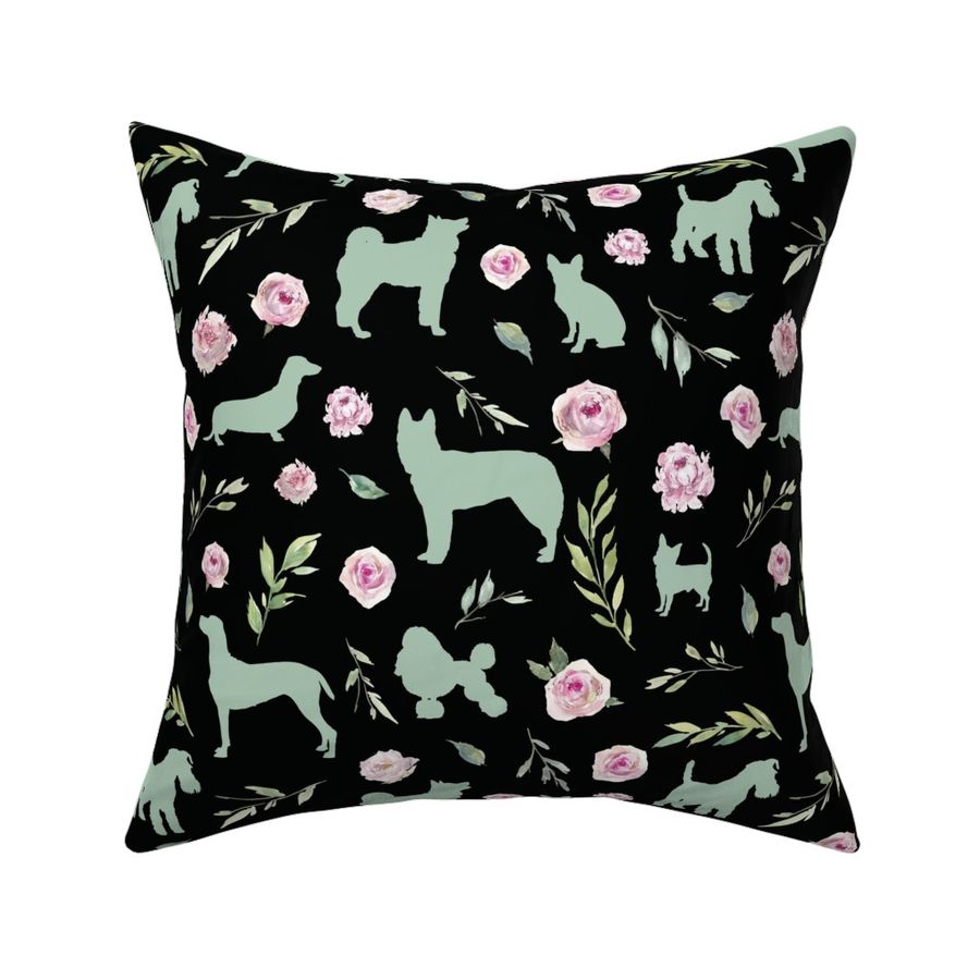 green dog pink floral black bg