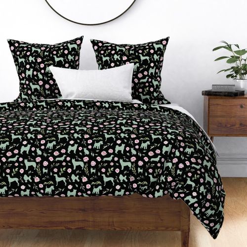 green dog pink floral black bg