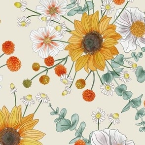 sunflower posies - beige