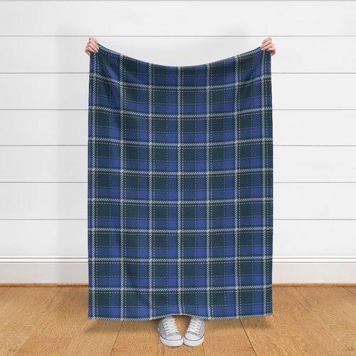 Normal scale // Reworked tartan cloth // nile blue background electric blue pastel blue and golden textured criss-crossed vertical and horizontal stripes