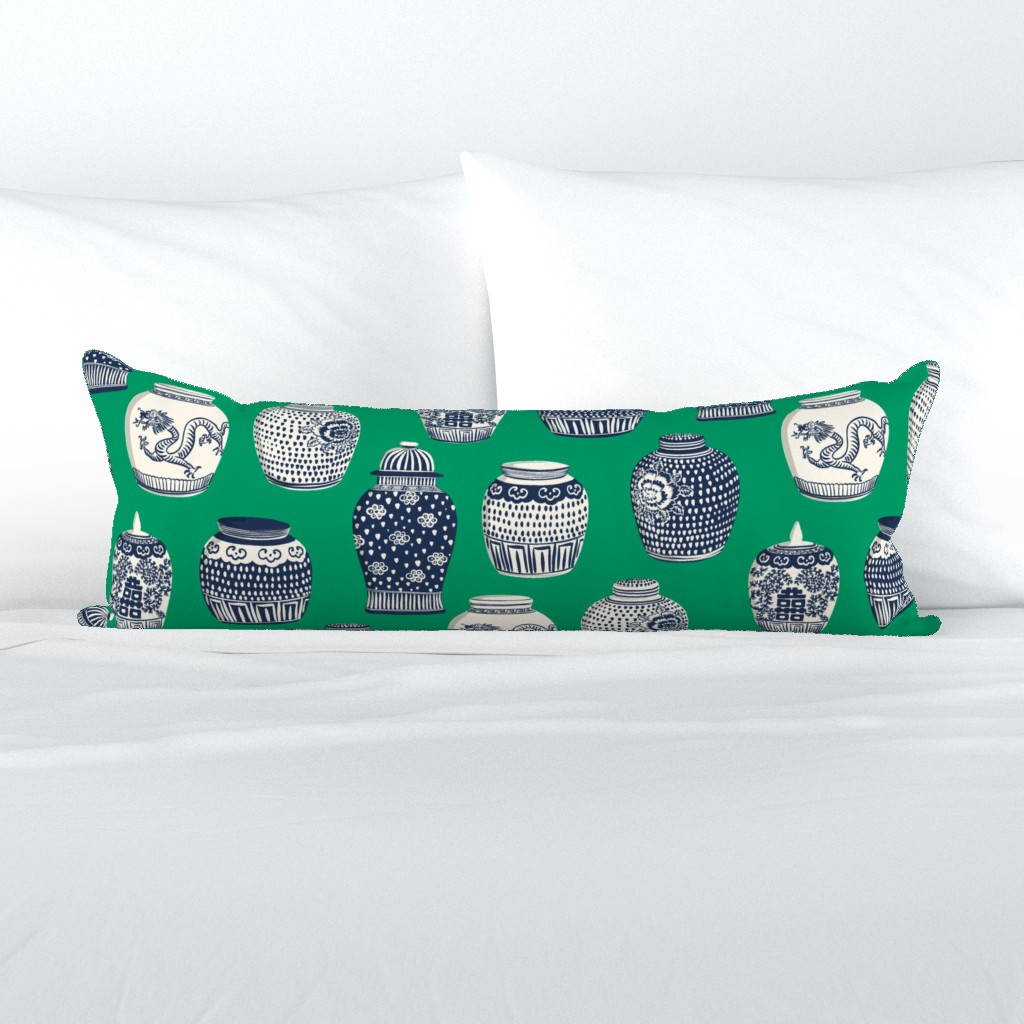 ginger jars/navy on green/large