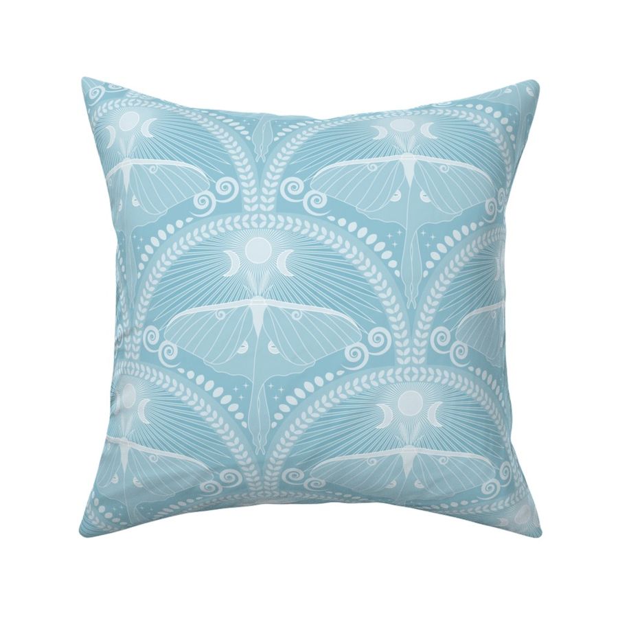 Celestial Luna Moth-Art Deco-Mystical Magical-Soft Calming Sky Blue-Medium