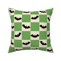 Checkered Halloween Bats in Green and Cream, Bat Checkerboard