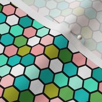 Pastel Honeycomb Hexagons, Pink and Green Tones