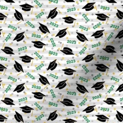  Tossed Graduation Caps with Green 2023, Gold & Silver Confetti (Extra Small Size)