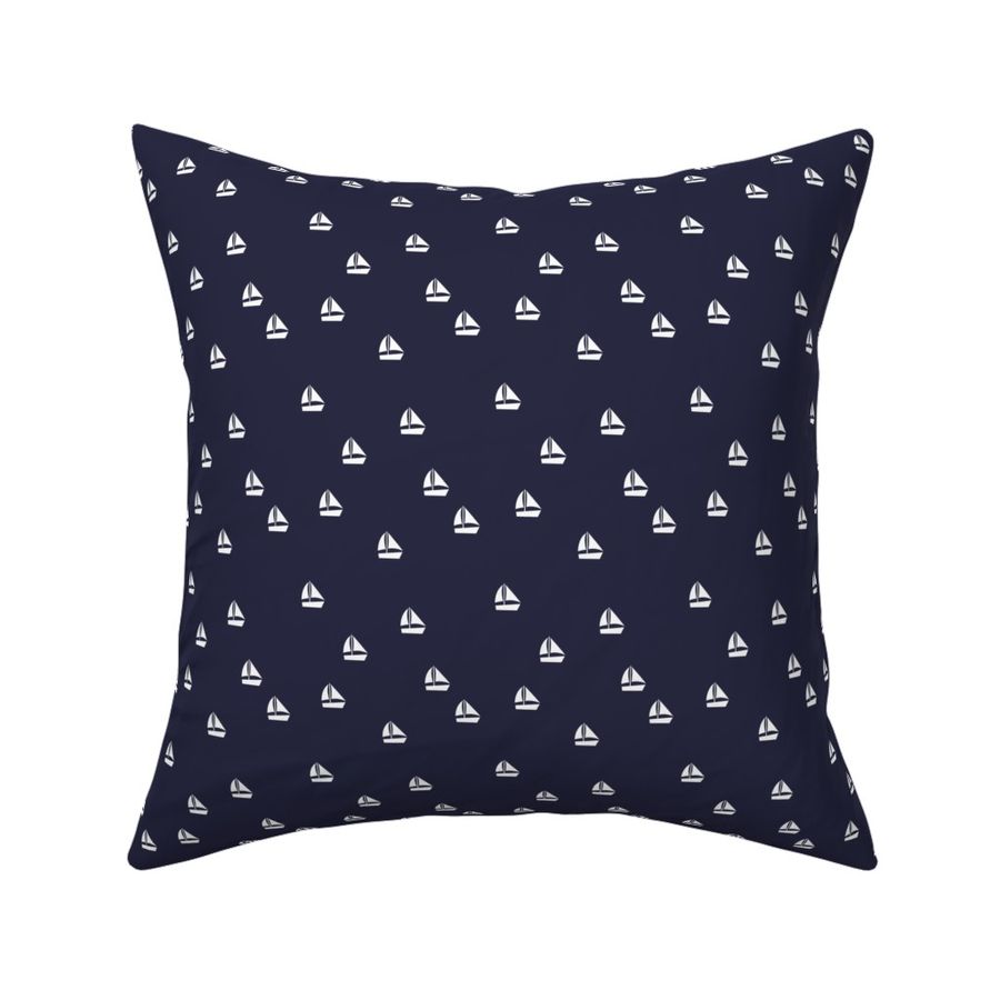 Minimalist style sailing boat marina summer ocean theme white on navy blue 