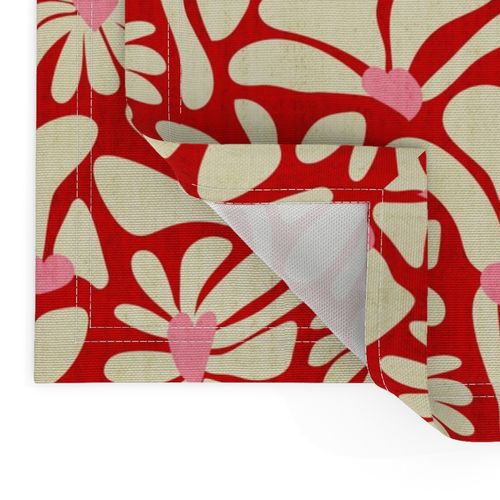 Retro Whimsy Heart Daisy- Flower Power on Red - Eggshell Pink Floral- Regular Scale