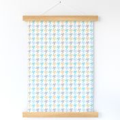 Small scale classic faux cross stitch hounds tooth pattern, for nursery, baby rooms, kids apparel, baby accessories, calming wallpaper, fresh pastel bed linen, crafts and curtains - aqua, mustard and blue