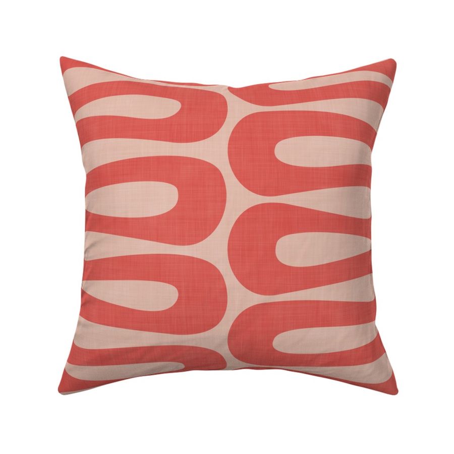 Abstract Mid Century Modern Geometric Curve Stripe in Raspberry Coral Red and Shell Blush