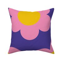 Jumbo 60s Flower Power Daisy - pink on dark slate blue - retro floral 