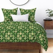 Mossy Geometric Bauhaus Shapes, Mid Century Modern Greenery in Greens Textured