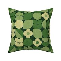 Mossy Geometric Bauhaus Shapes, Mid Century Modern Greenery in Greens Textured