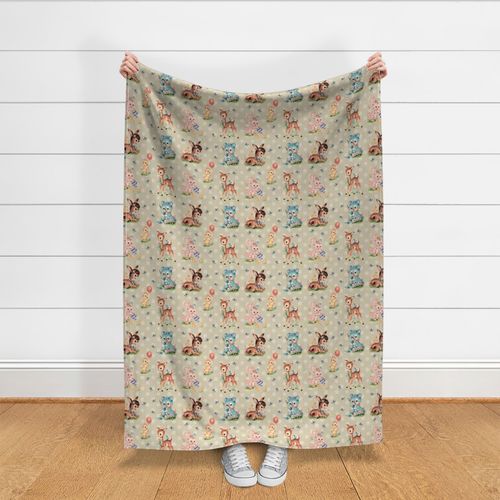 ANIMAL BABIES - RETRO NURSERY COLLECTION (STRAW LINEN)