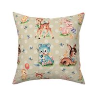 ANIMAL BABIES - RETRO NURSERY COLLECTION (STRAW LINEN)