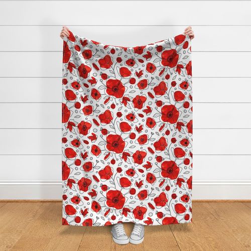 UPD L Anemone buttercup florals bold line art - poppy red spots black white