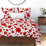 UPD L Anemone buttercup florals bold line art - poppy red spots black white