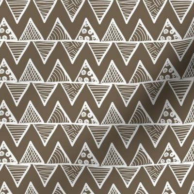 Smaller Scale Tribal Triangle ZigZag Stripes White on Bark 