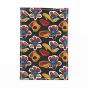 tribal flowers in blue and red