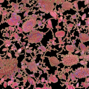 Pink Chintz Flowers on Black