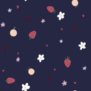 Large Summer fruits on Navy