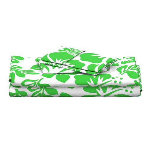 BRIGHT LIME GREEN HAWAIIAN FLOWERS ON WHITE - MEDIUM SIZE