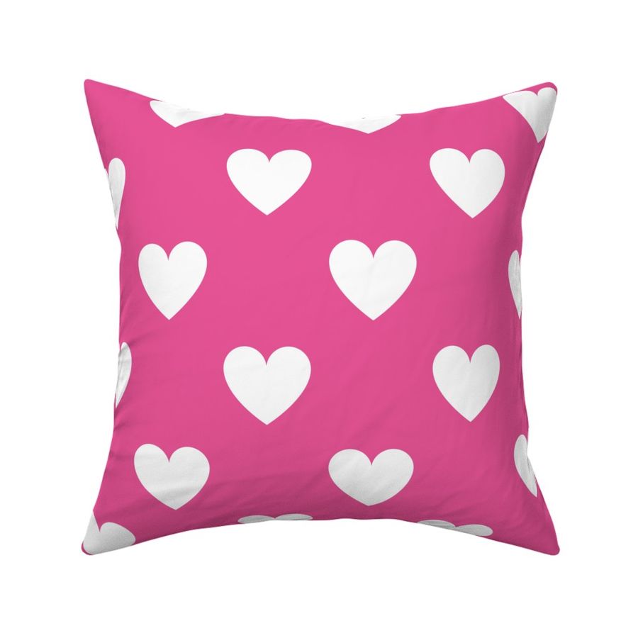 White regular hearts on deep pink - extra large