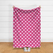 White regular hearts on deep pink - extra large