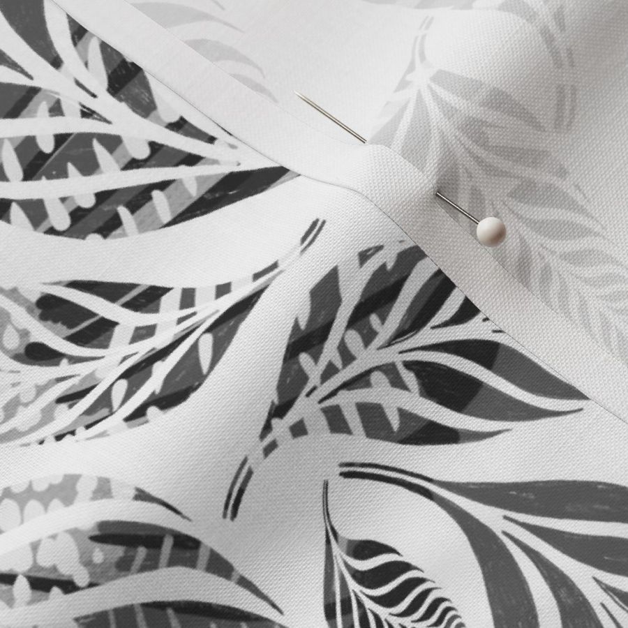 Monochrome ferns with birds of prey