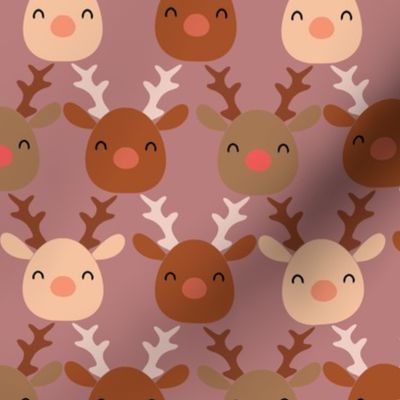 large 5x5in cute reindeer faces - mauve