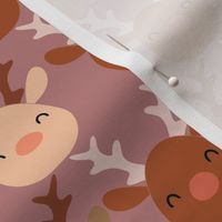 large 5x5in cute reindeer faces - mauve