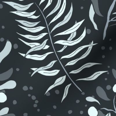 Midnight gray palm leaves and foliage 