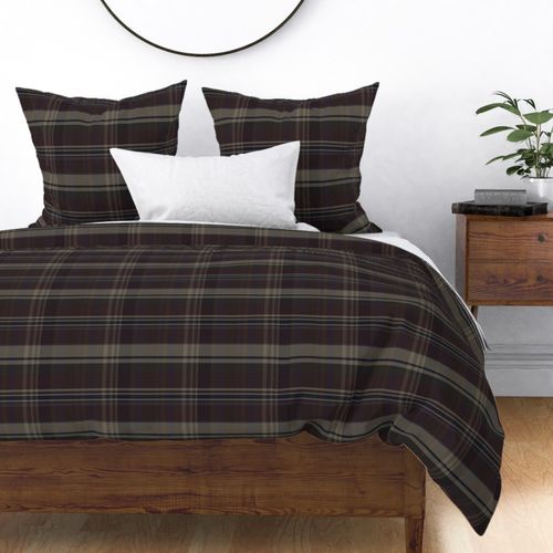 Iona Plaid Pattern - Grey Beige, Dark Brown, Dark Navy- Dark Academia Tartan Collection