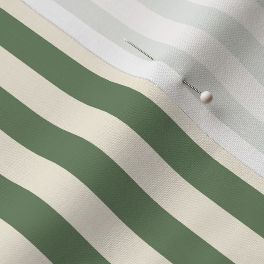 1/2” Vertical Ivory and Seaweed Green Stripes