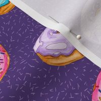 Floating Watercolor Donuts on Royal Purple