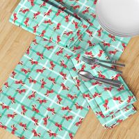 A Santa Dachshund on Mint Gingham