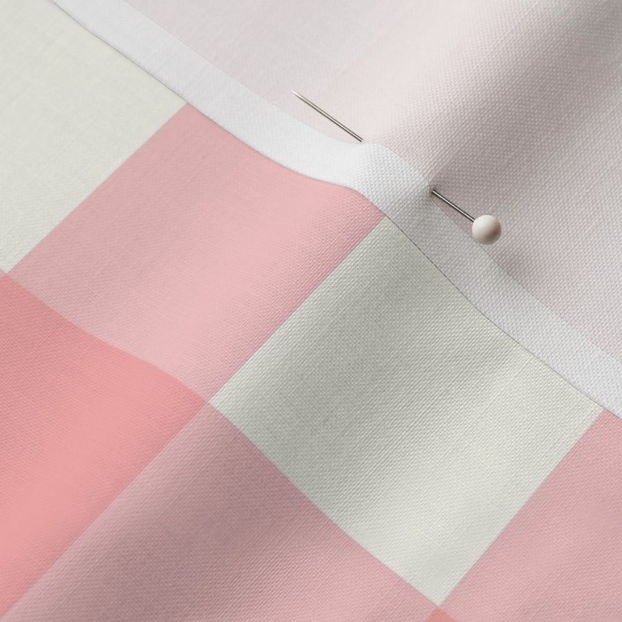 Large Scale Gingham Checker in Harvest Pink and Ivory Cream