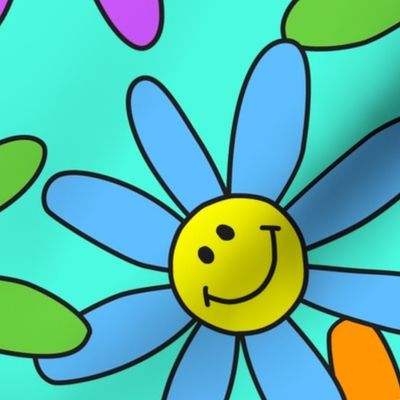 jumbo psychedelic smiley face daisies