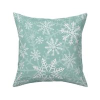 Midi - Modern & Stylised Layered Christmas Festive Snowflakes - Soft Mint Green & Winter White