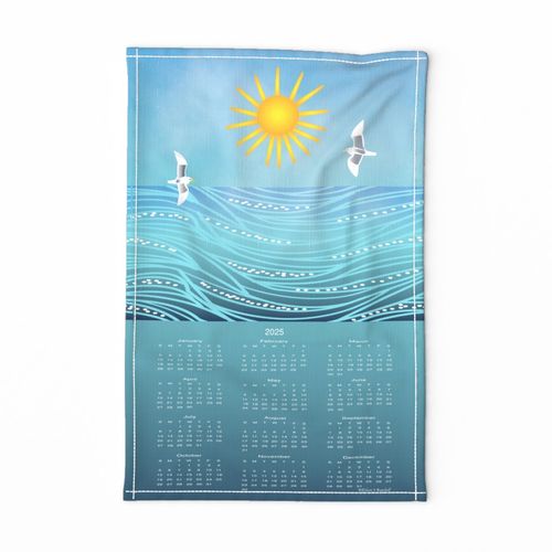 Ocean Beach Costal Goodday Sunshine 2025 Calendar Tea Towel