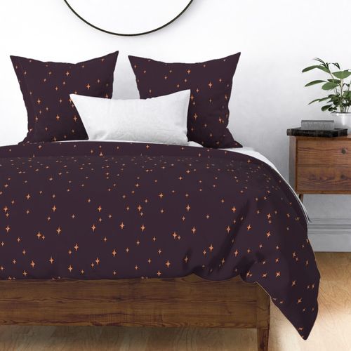 Scattered Stars - Hand-drawn celestial diamonds -Salmon Pink Stars on Black Sky