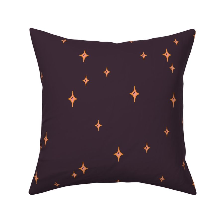 Scattered Stars - Hand-drawn celestial diamonds -Salmon Pink Stars on Black Sky