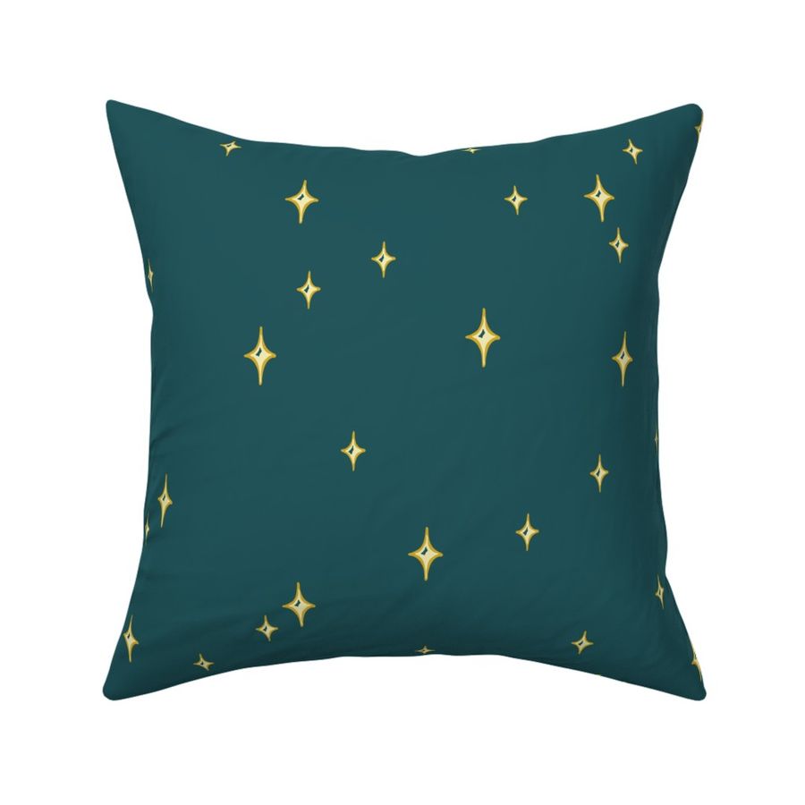 Scattered Stars - Hand-drawn celestial diamonds - Yellow Stars on Dark Teal Blue Sky