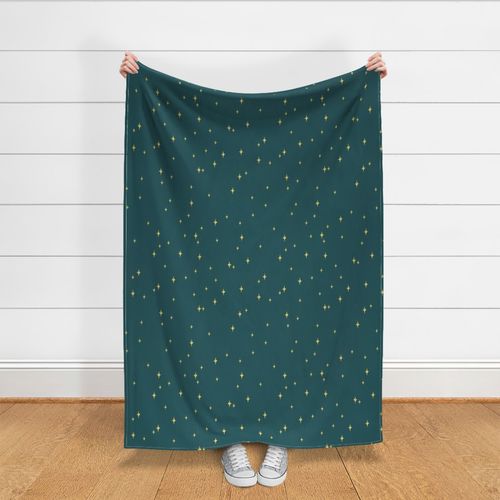 Scattered Stars - Hand-drawn celestial diamonds - Yellow Stars on Dark Teal Blue Sky