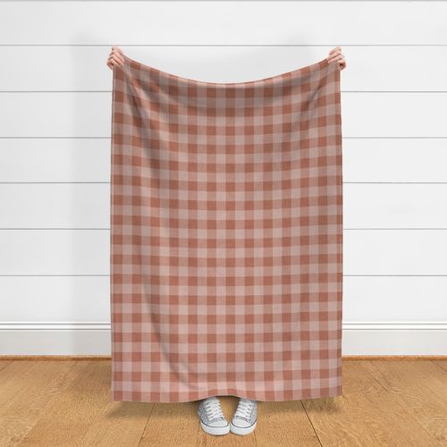 Terracotta- Gingham- Large- 2 Inches- Buffalo Plaid- Vichy Check- Neutral Checked- Linen Texture- Fall- Autumn-Thanksgiving- Cozy Cottage- Cottagecore- Earthy Tones-Cinnamon- Copper- Reddish Brown- Bunt Orange