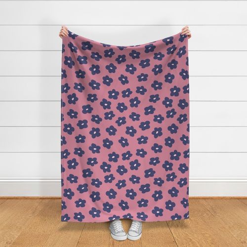 Retro Blue Daisies on Pink Large