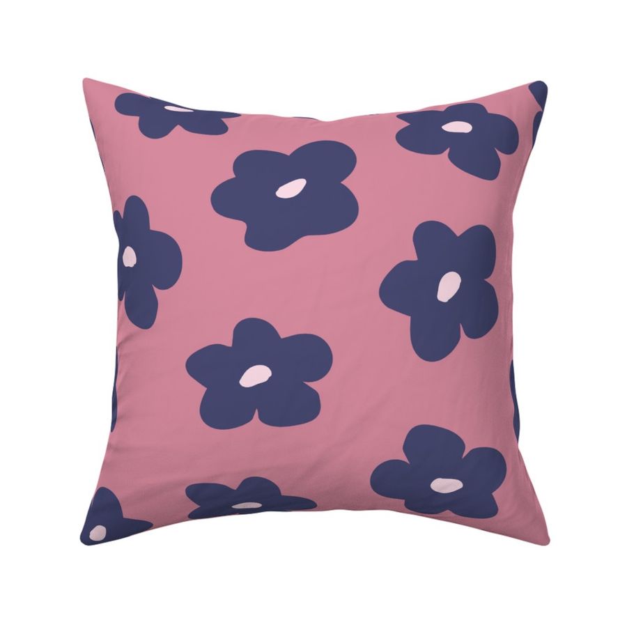 Retro Blue Daisies on Pink Large