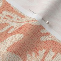 Seahorses, starfish & seaweed | cream on coral wavy linen texture block print style  | large