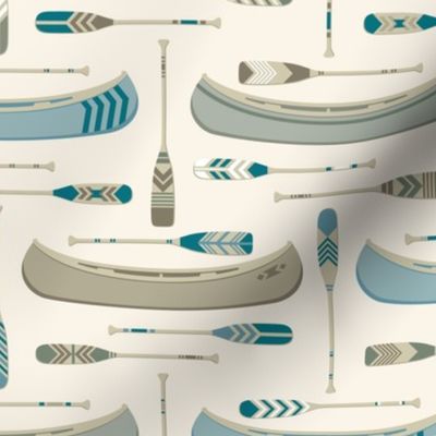 Canoes and Paddles | Blue and Cream | Small Scale